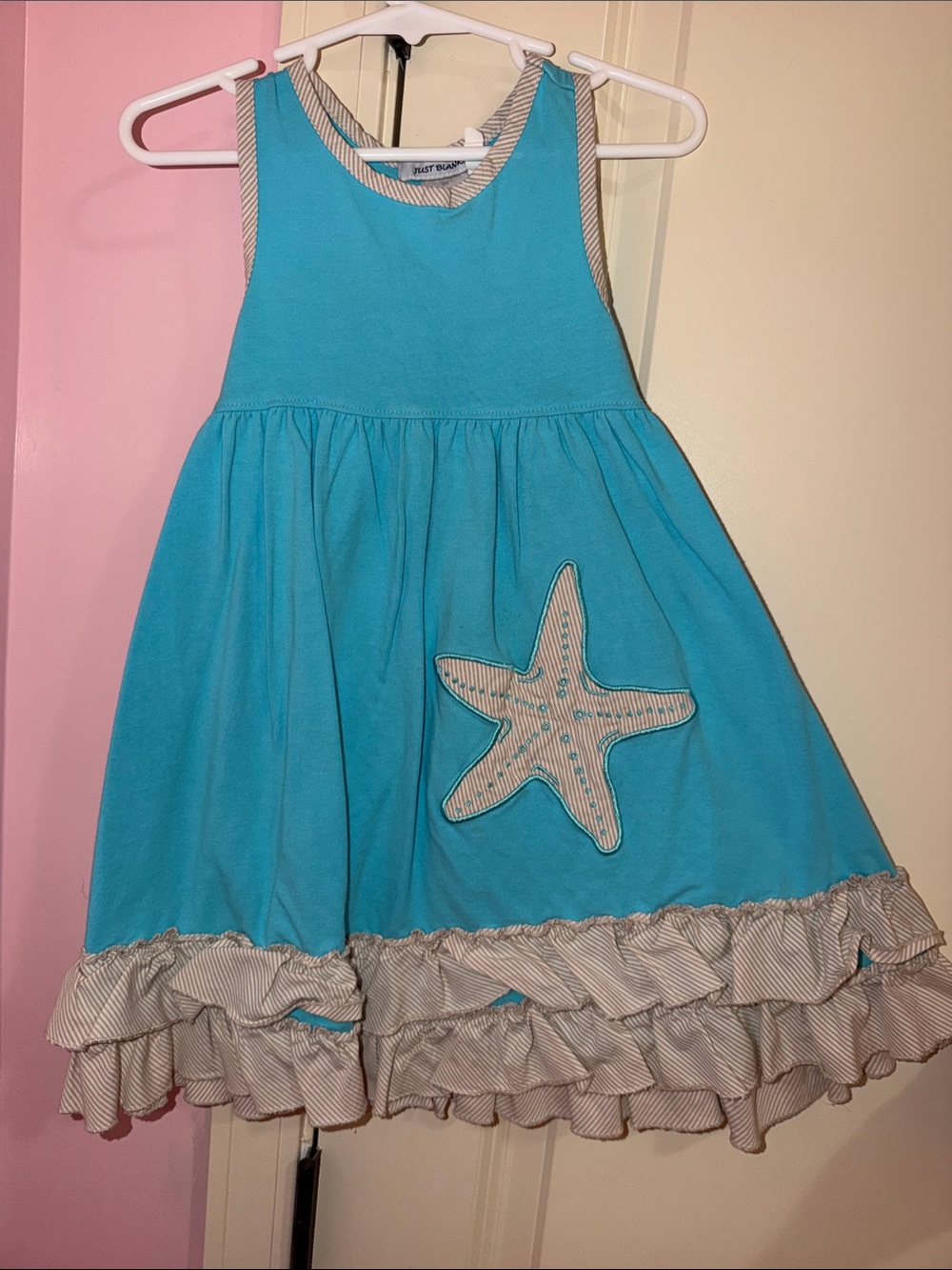 Turquoise Starfish Ruffle Hem Girls' Beach Dress